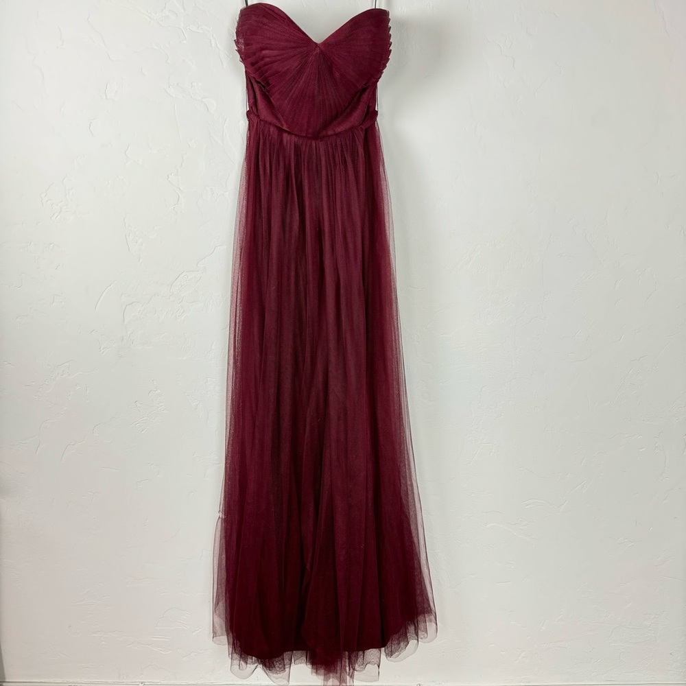 Jenny Yoo Collection Maxi‎ Dress Gown Bridesmaid Red Burgundy Maroon Strapless